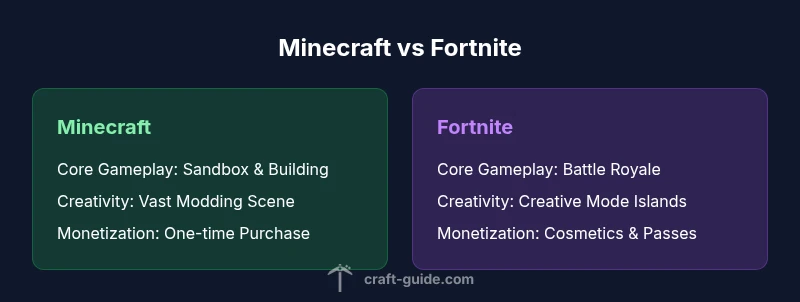 Infographic comparing Minecraft and Fortnite gameplay and ecosystems