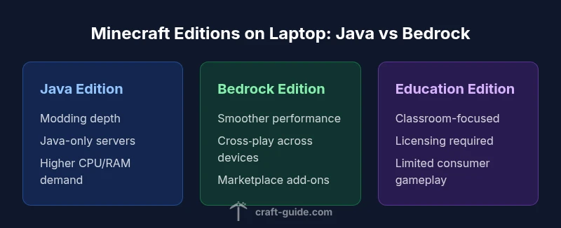 Comparison chart of Java, Bedrock, and Education editions on a laptop