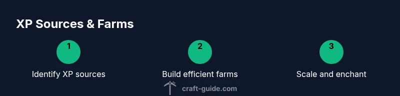 Infographic showing XP sources and farming steps in Minecraft