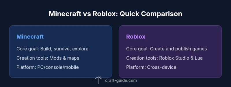 Comparison infographic showing Minecraft vs Roblox features