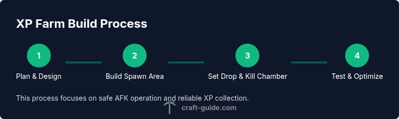 Infographic showing step-by-step XP farm build process in Minecraft