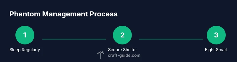 Three-step infographic showing phantom management in Minecraft