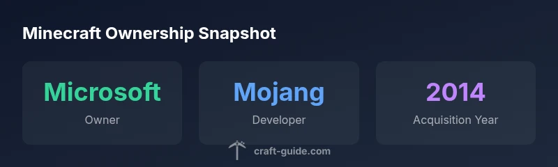 Infographic showing IP ownership: Microsoft, Mojang, acquisition year 2014, 2026