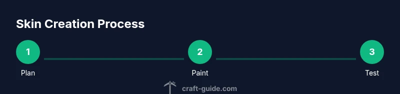 Infographic showing three-step skin creation process with planning, painting, testing