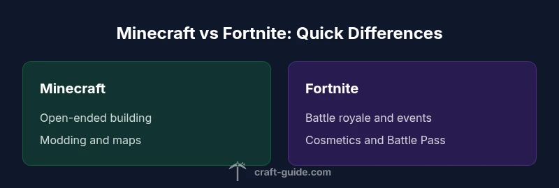 Two-column infographic comparing Minecraft and Fortnite gameplay