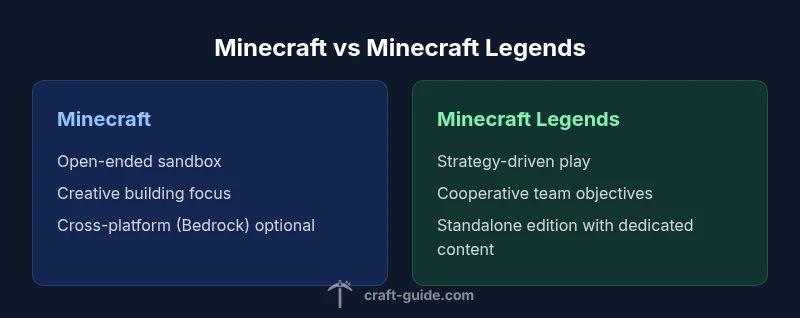 Infographic comparing Minecraft vs Minecraft Legends features and playstyles