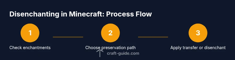 Process infographic showing disenchantment and enchantment transfer in Minecraft
